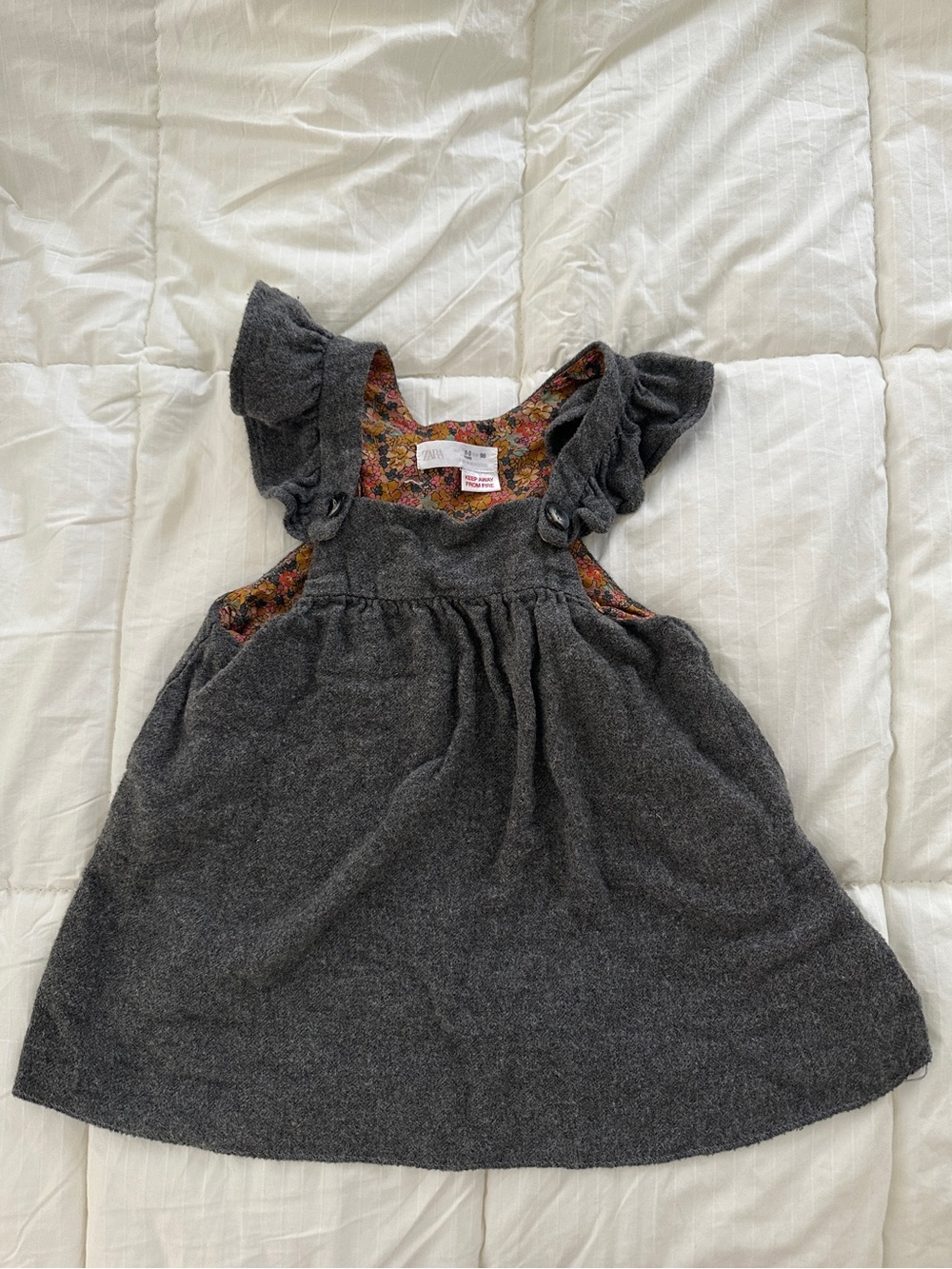 Zara Girls' Gray Dress with Floral Lining size 2-3T